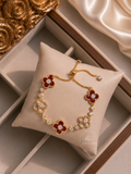 1pc Elegant Rhinestone Inlaid  Four-Leaf Clover Adjustable Bracelet