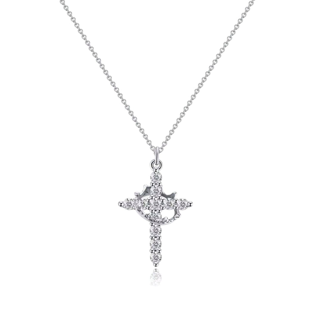 Silver Popular Cross with Crown Pendant Necklaces with Chain