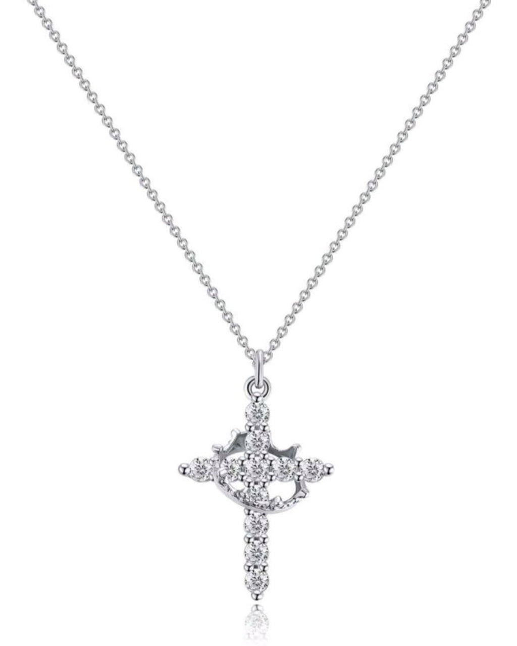 Silver Popular Cross with Crown Pendant Necklaces with Chain